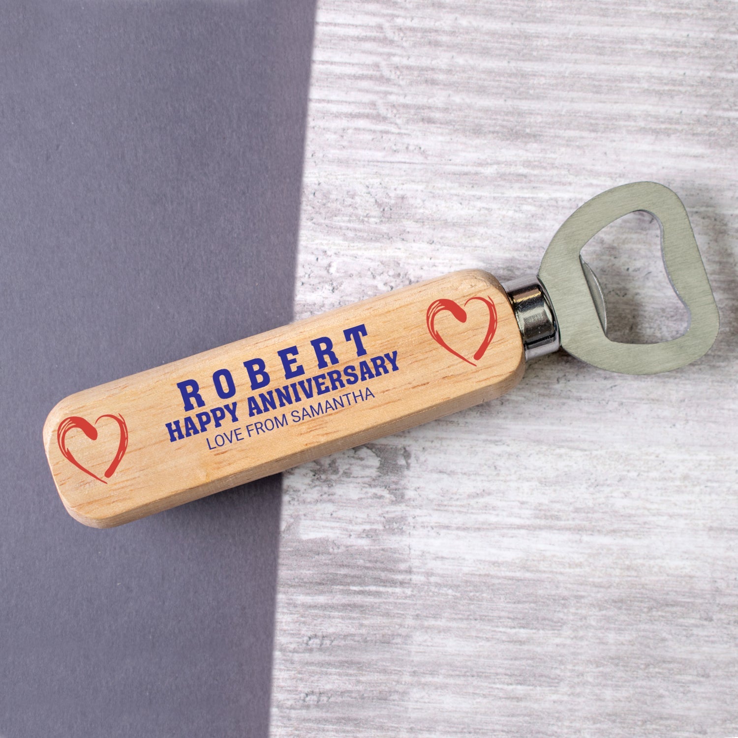 Personalised Engraved Wooden Bottle Opener - Heart Anniversary