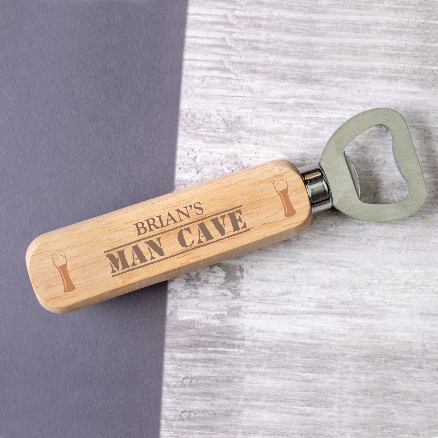 Personalised Engraved Wooden Bottle Opener - Mancave Time