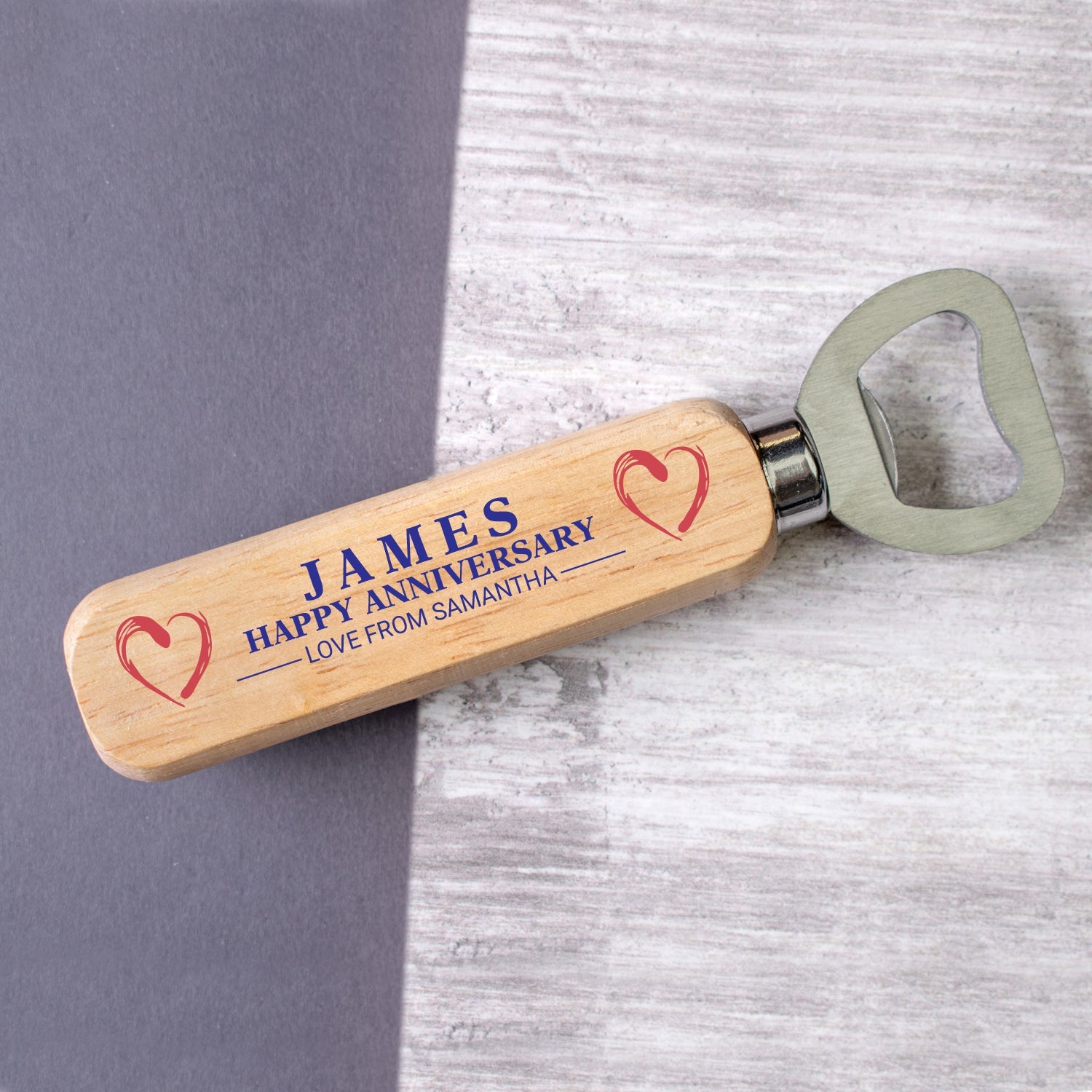 Personalised Engraved Wooden Bottle Opener - Heart Anniversary Special