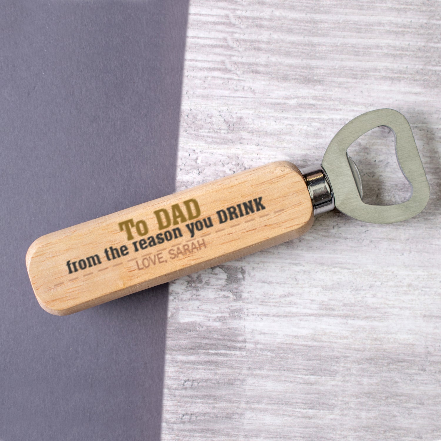 Personalised Engraved Wooden Bottle Opener - To Dad!