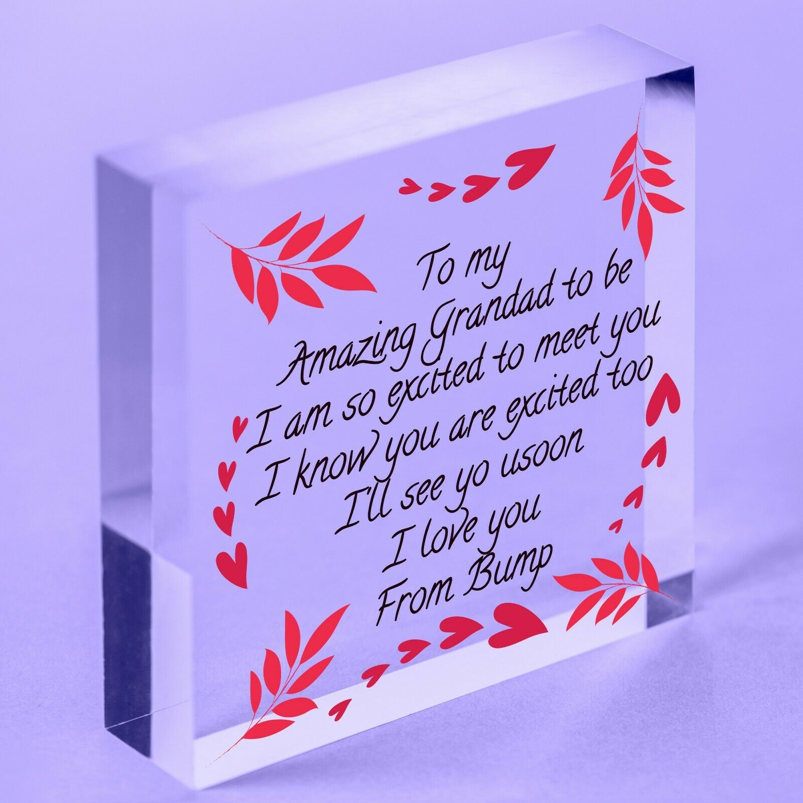 Grandad To Be Heart Baby Announcement For Dad New Baby  Plaque Acrylic Block