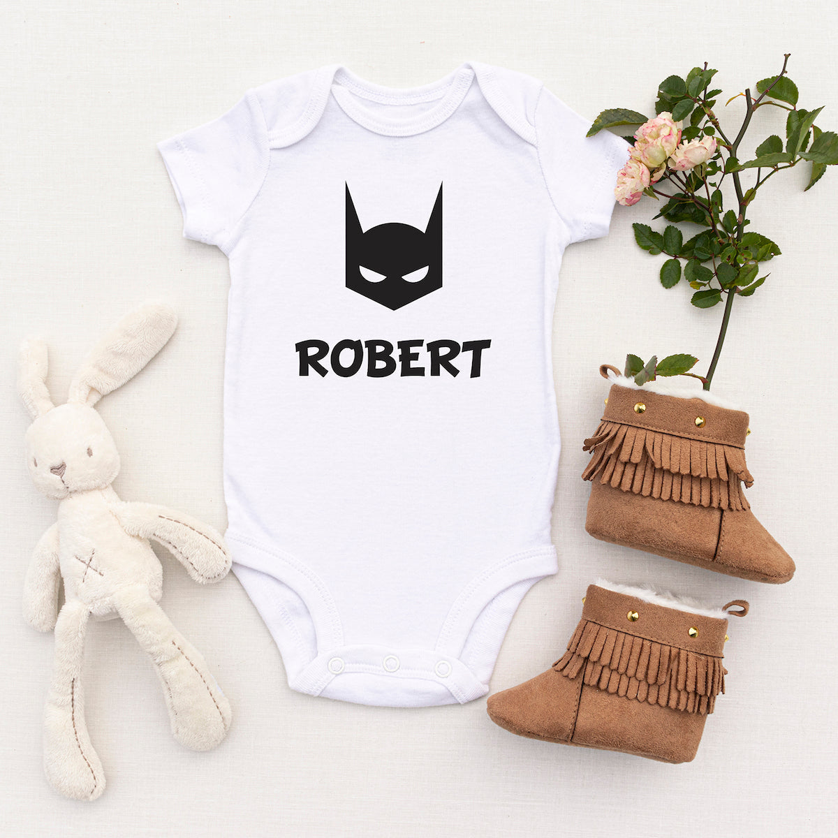 Personalised White Baby Body Suit Grow Vest - Batman