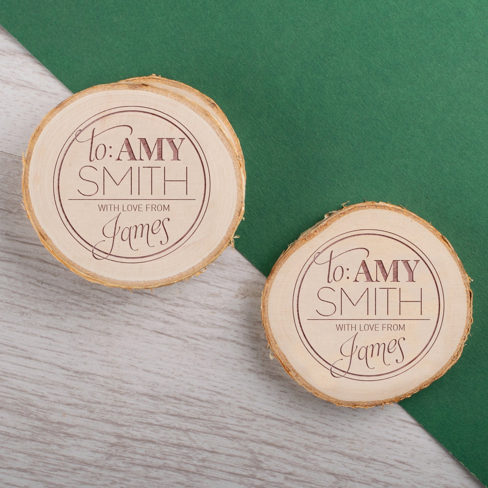 Personalised Engraved Wooden Coaster Wood Log - Real Feel