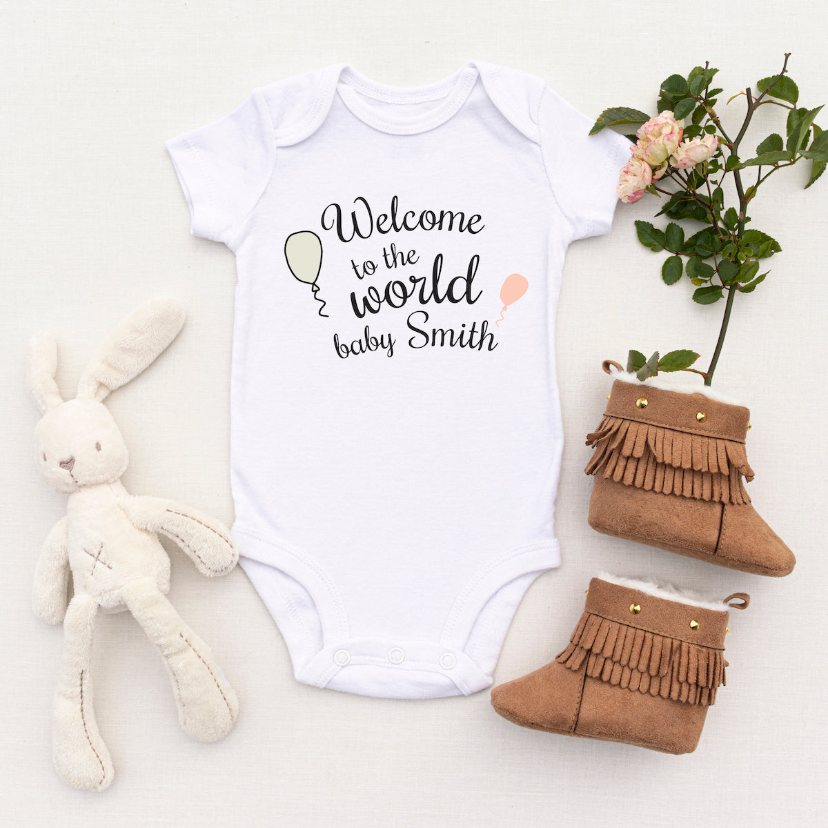 Personalised White Baby Body Suit Grow Vest - Balloons