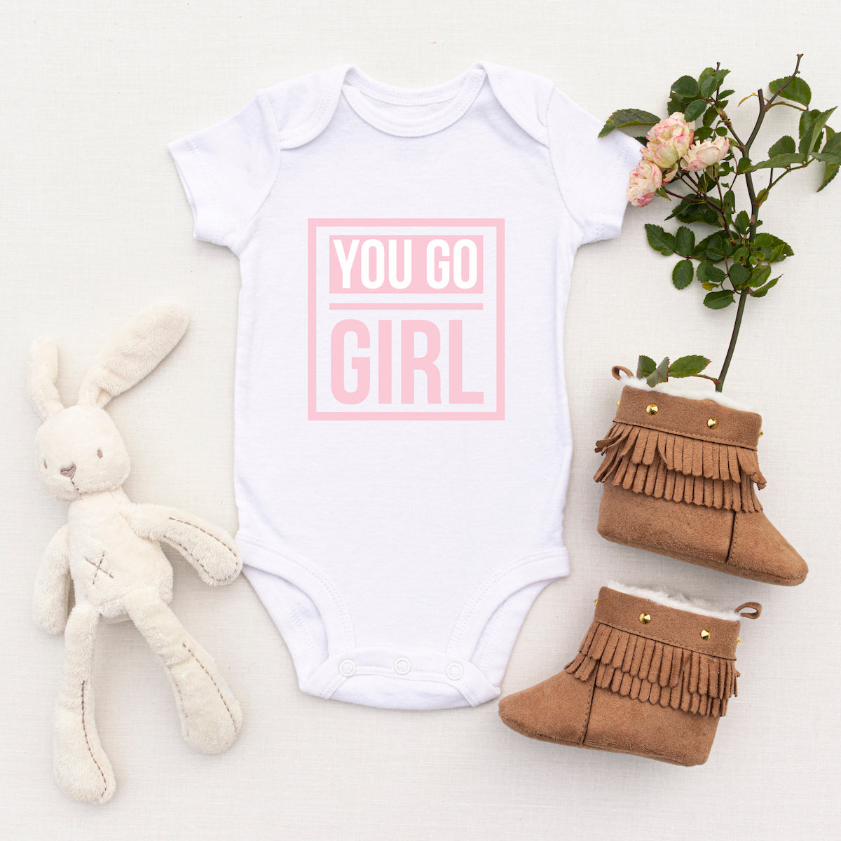 Personalised White Baby Body Suit Grow Vest - Go Girl