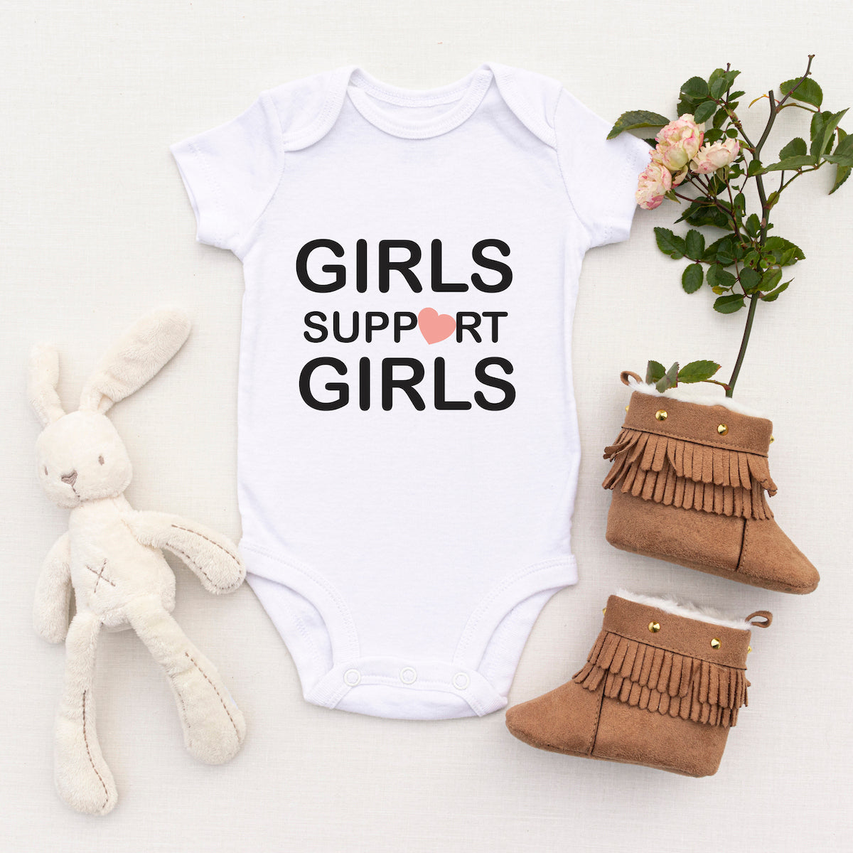 Personalised White Baby Body Suit Grow Vest - Support Girls