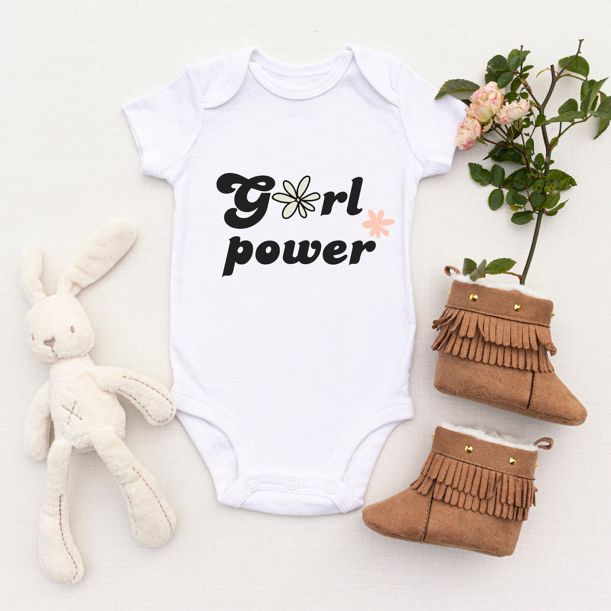 Personalised White Baby Body Suit Grow Vest - Flower Power
