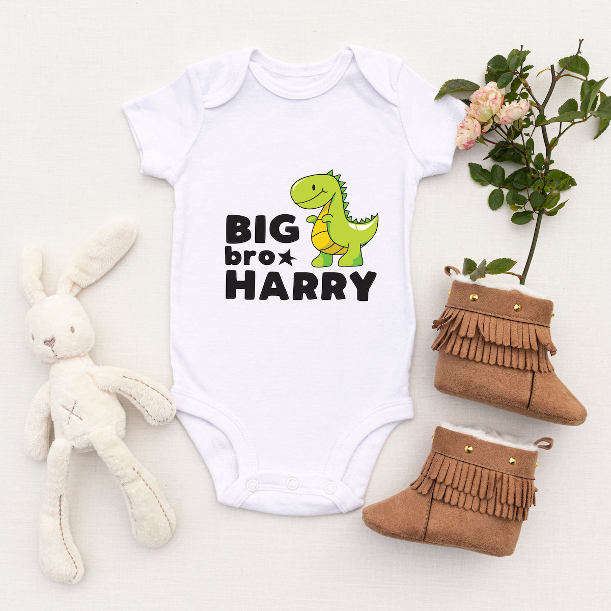 Personalised White Baby Body Suit Grow Vest - Dino