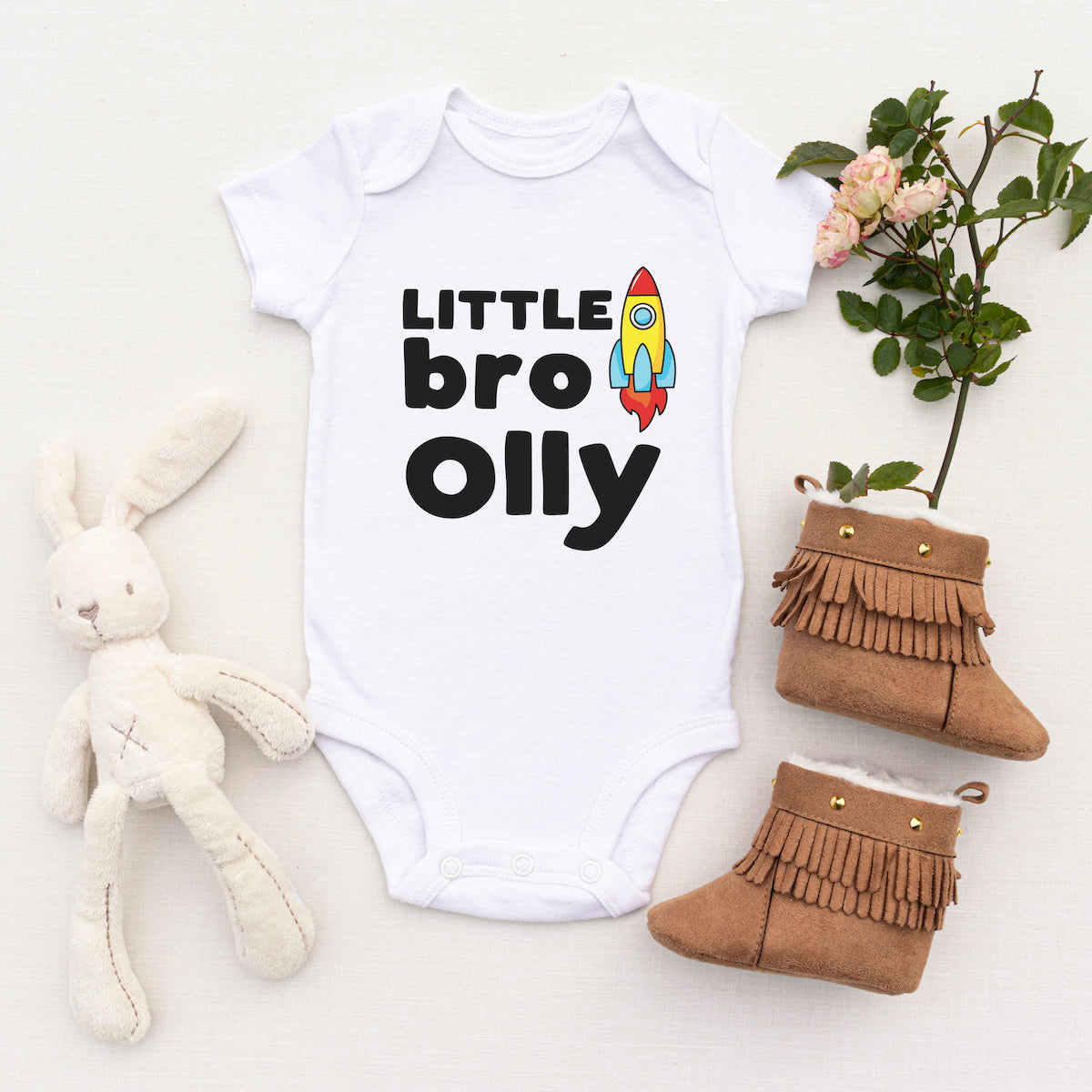 Personalised White Baby Body Suit Grow Vest - Rocket