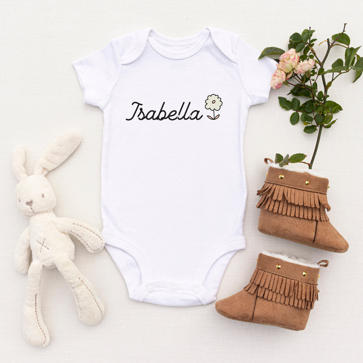 Personalised White Baby Body Suit Grow Vest - New-born