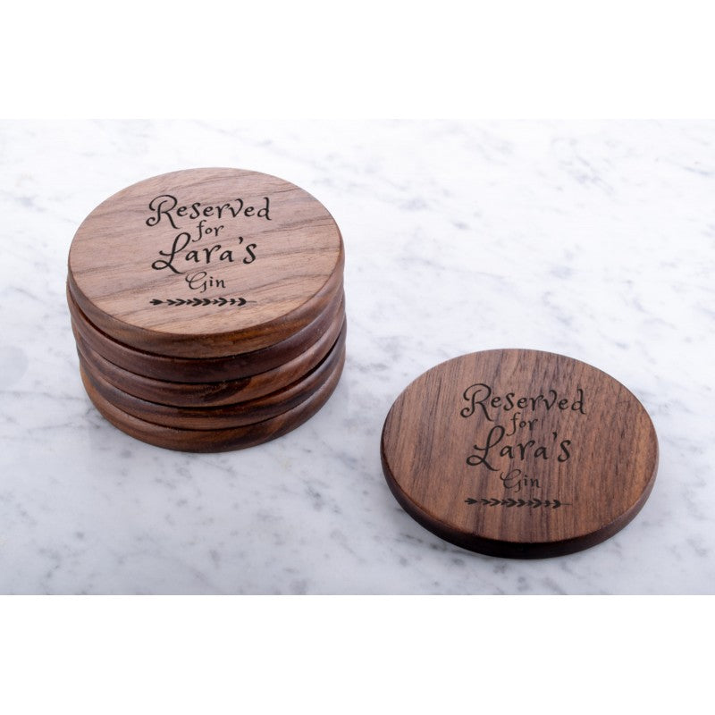 Personalised Engraved Walnut Coaster Round - Bold