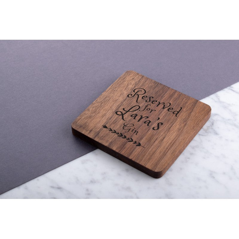 Personalised Engraved Wooden Walnut Coaster - Cursive