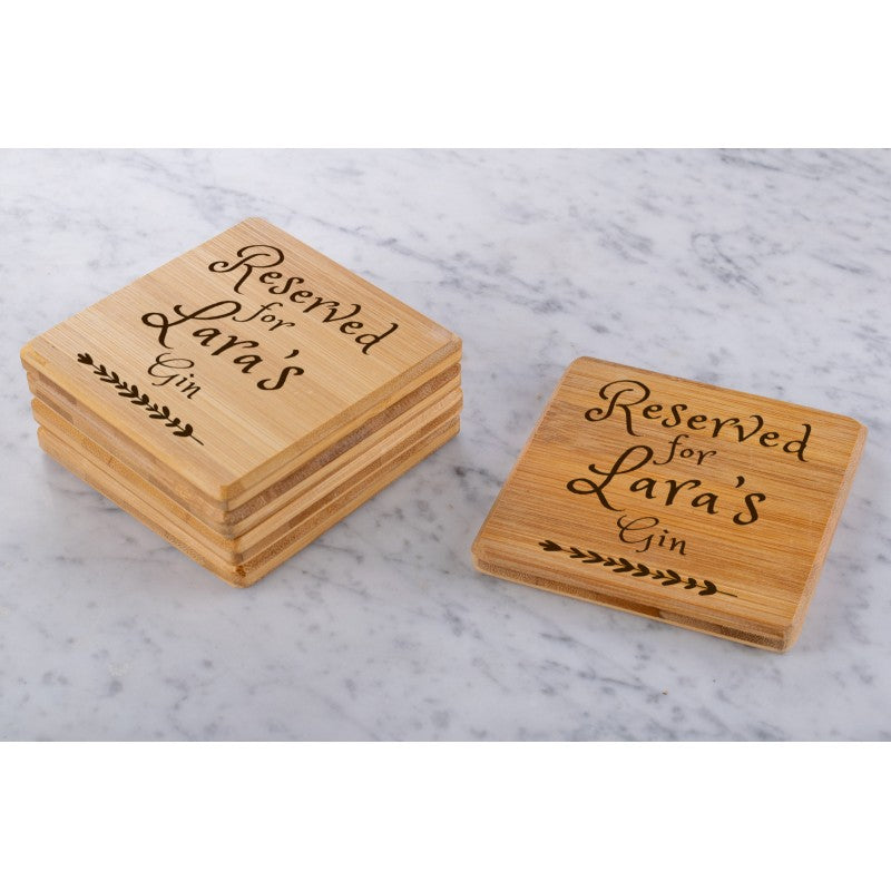 Personalised Engraved Wooden Bamboo Coaster Rectangle - Single Leave