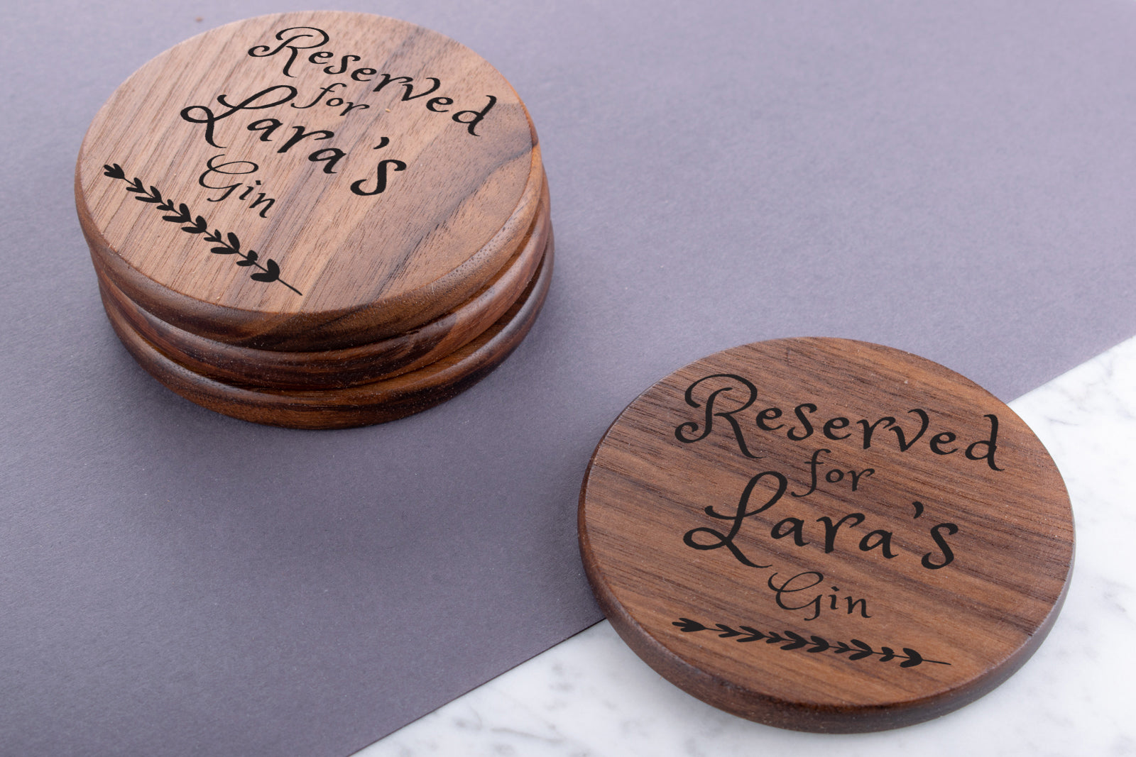 Personalised Engraved Walnut Coaster Round - Bold