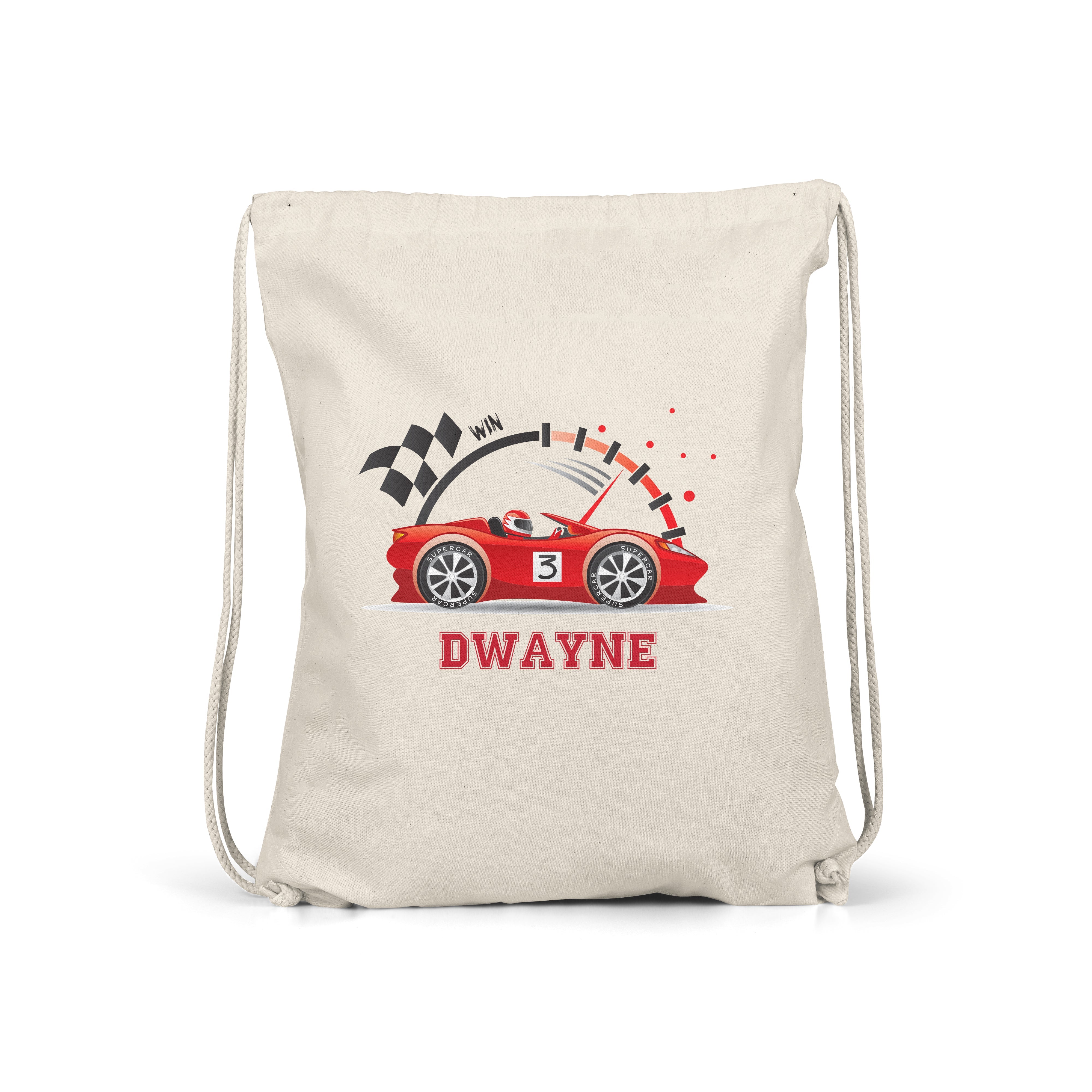 Car - Personalised Kids Gym Bag - Multiple Colours - Perfect Gift - Race Red