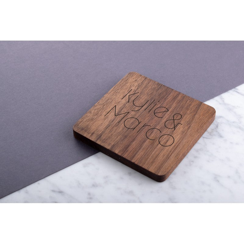 Personalised Engraved Wooden Walnut Coaster - Century Gothic