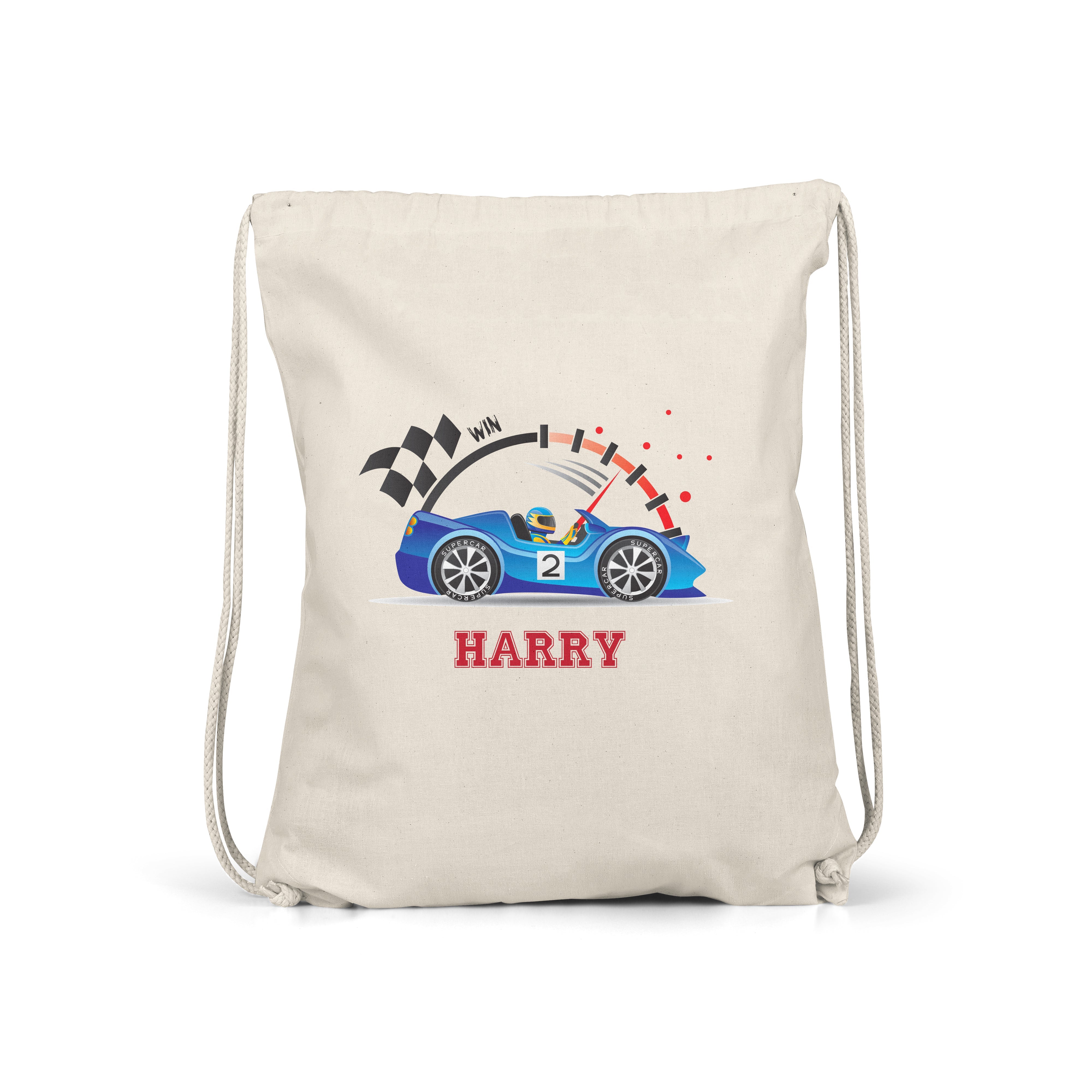 Car - Personalised Kids Gym Bag - Multiple Colours - Perfect Gift - Race Blue