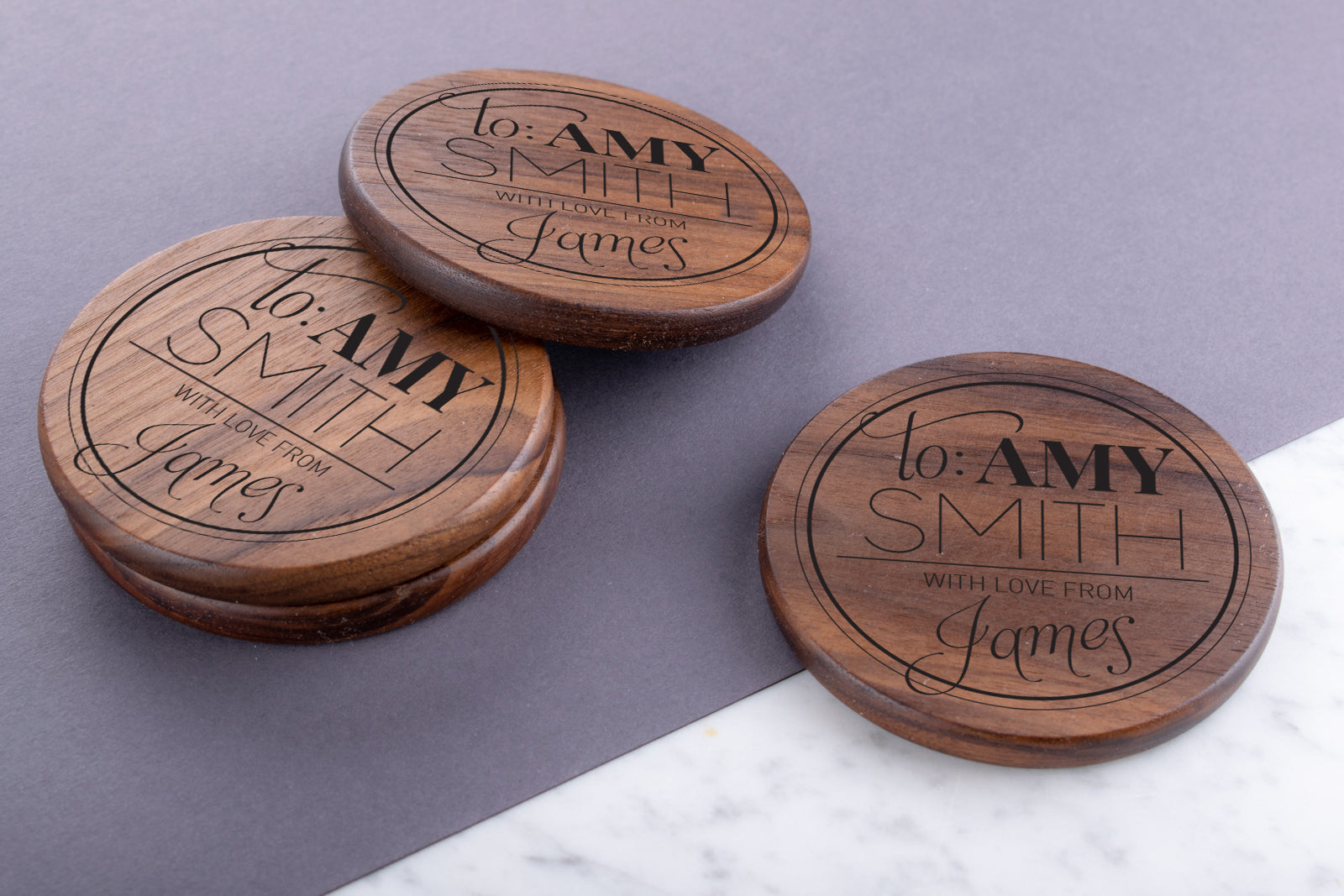 Personalised Engraved Walnut Coaster Round -  For Her