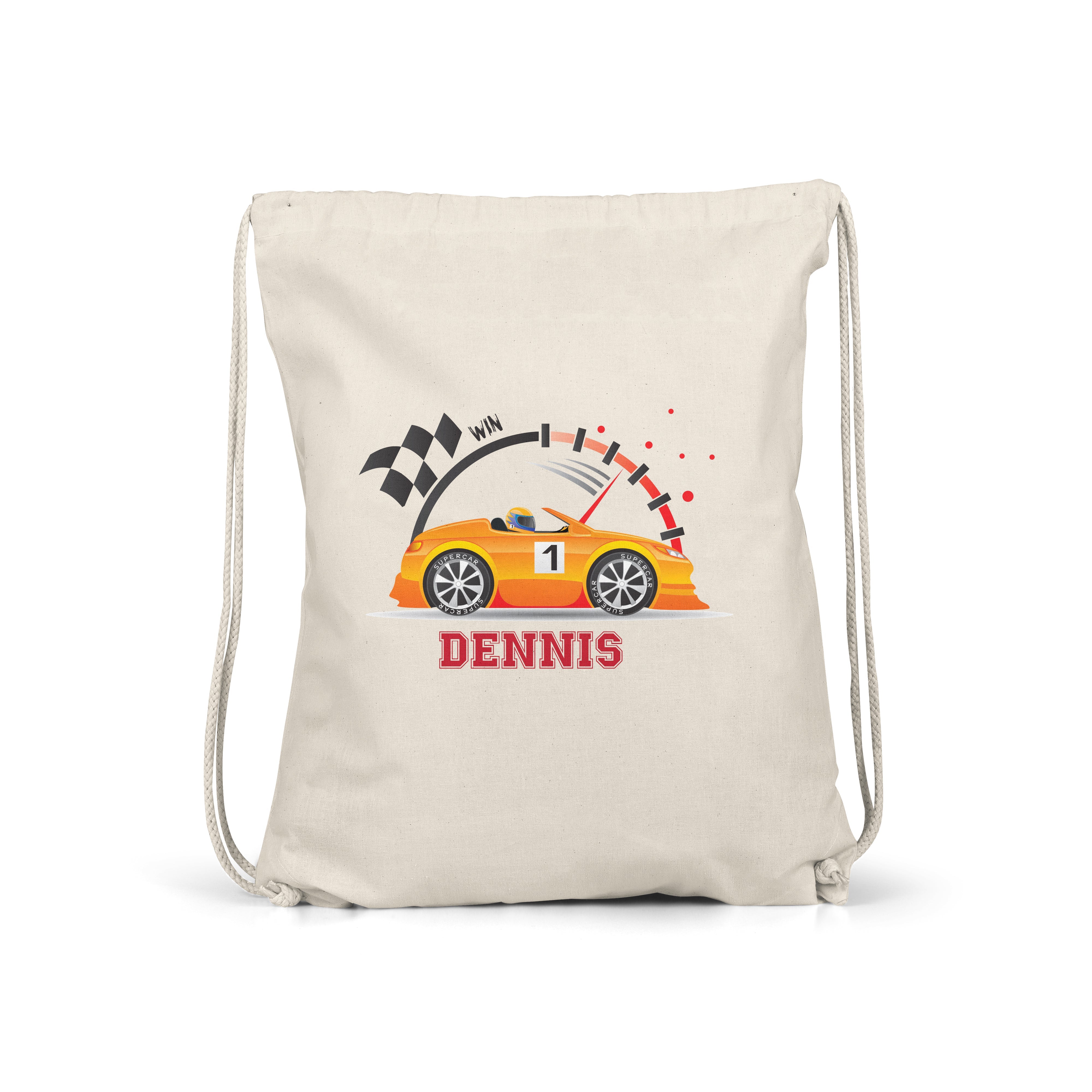 Car - Personalised Kids Gym Bag - Multiple Colours - Perfect Gift - Race Yellow