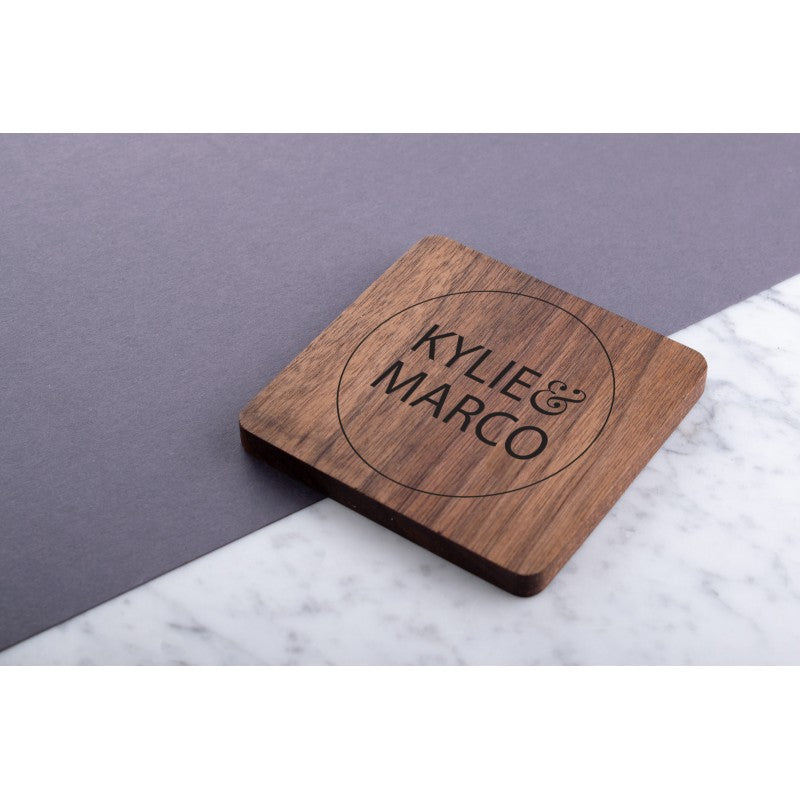 Personalised Engraved Wooden Walnut Coaster - Circular