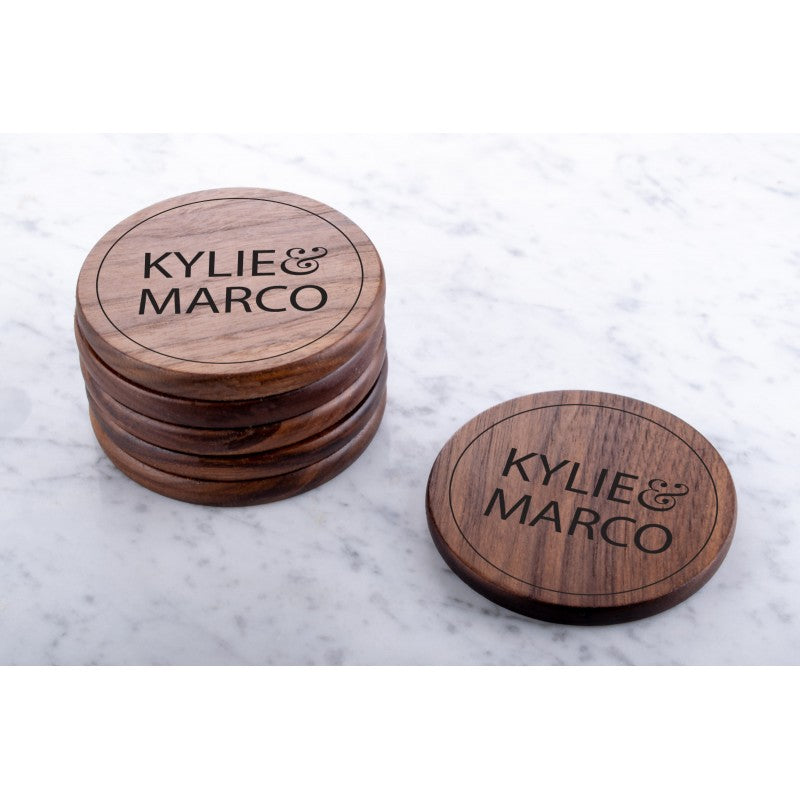 Personalised Engraved Walnut Coaster Round - No Place Like Home