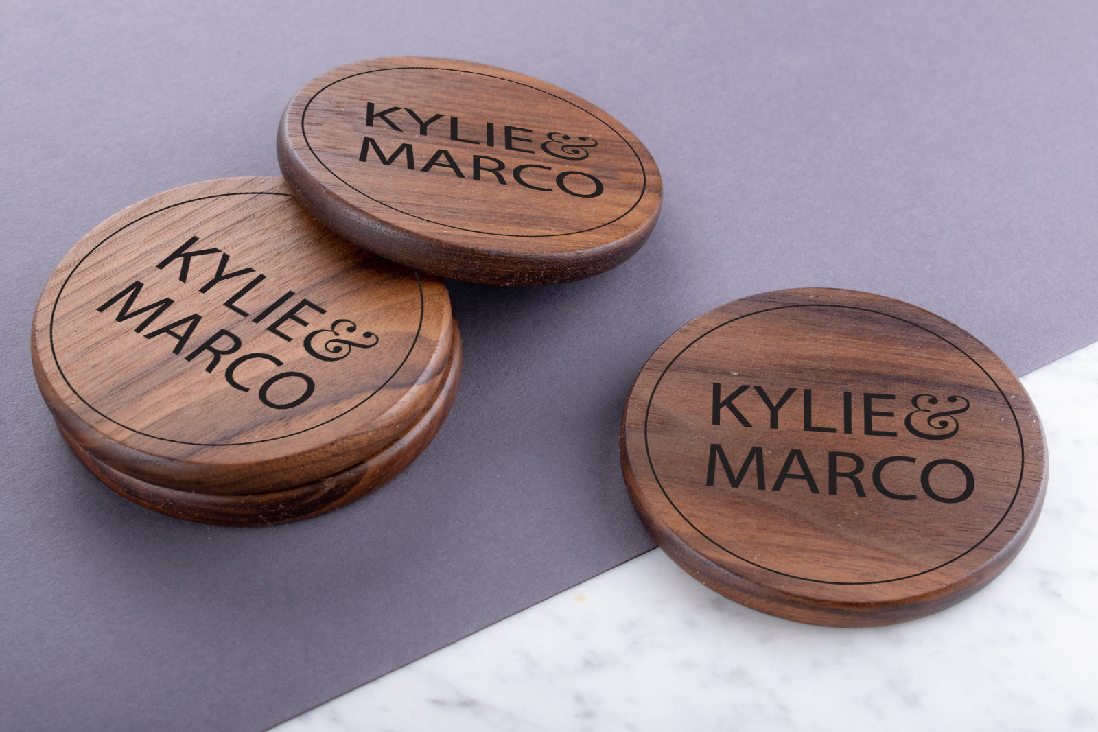 Personalised Engraved Walnut Coaster Round - No Place Like Home