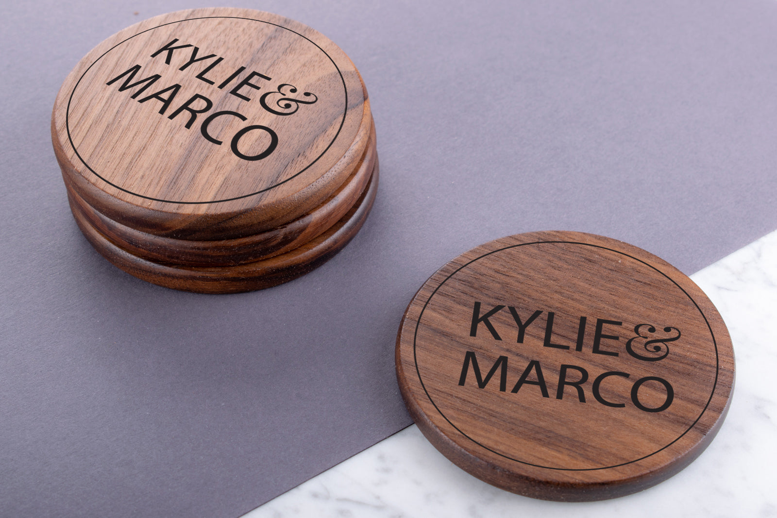 Personalised Engraved Walnut Coaster Round - No Place Like Home