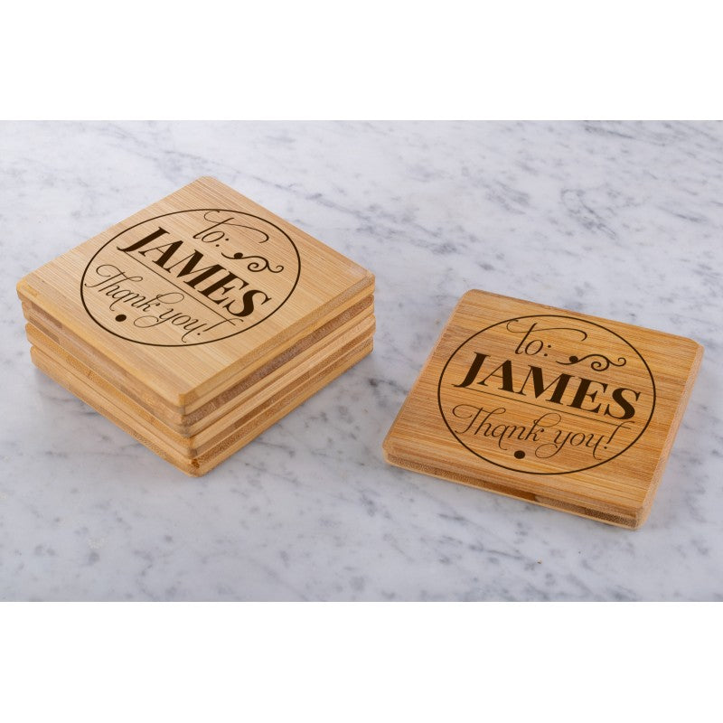 Personalised Engraved Wooden Bamboo Coaster Rectangle - Bold