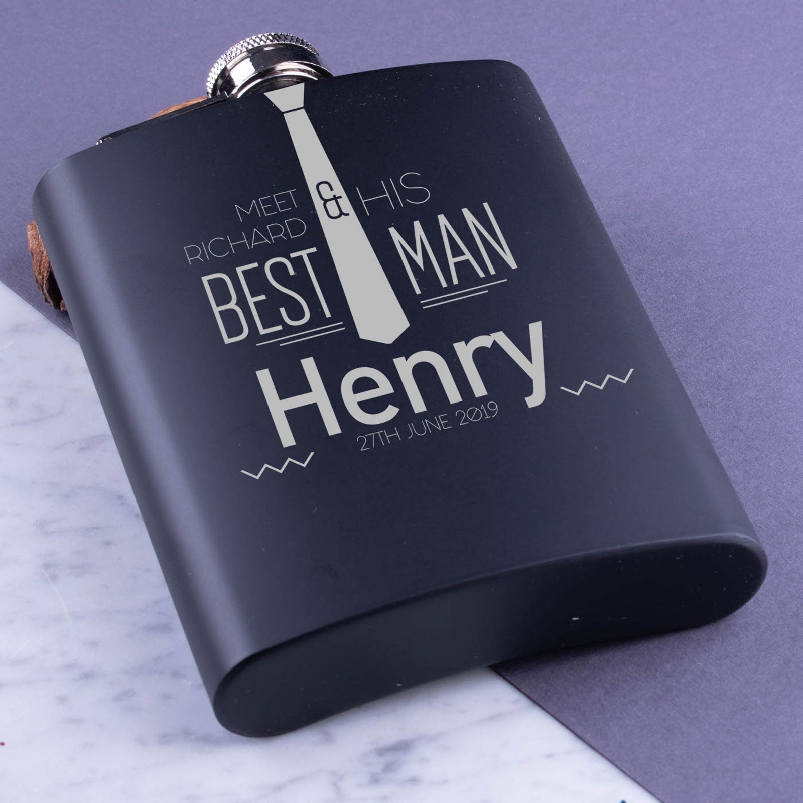 Personalised Metal Hip Flask - Perfect Gift - Any Message - The Tie
