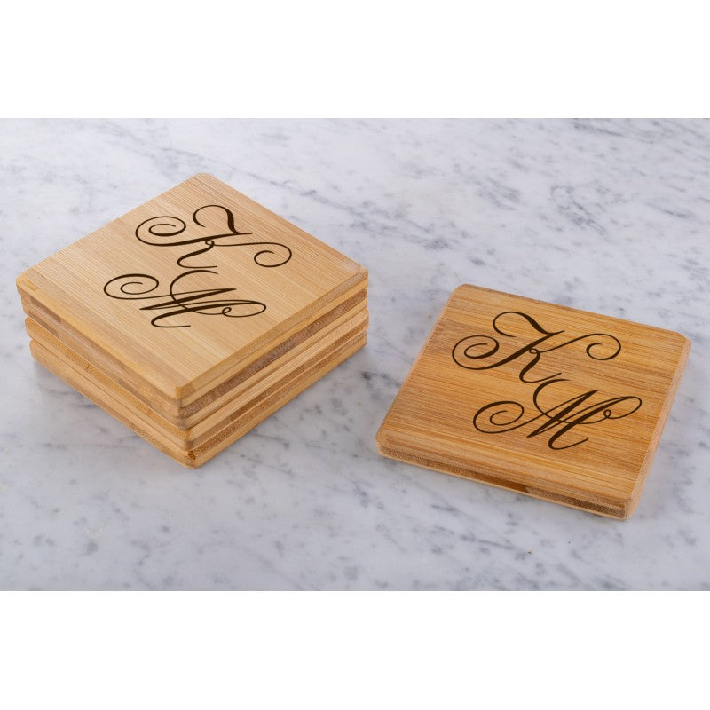 Personalised Engraved Wooden Bamboo Coaster Rectangle - Cursive