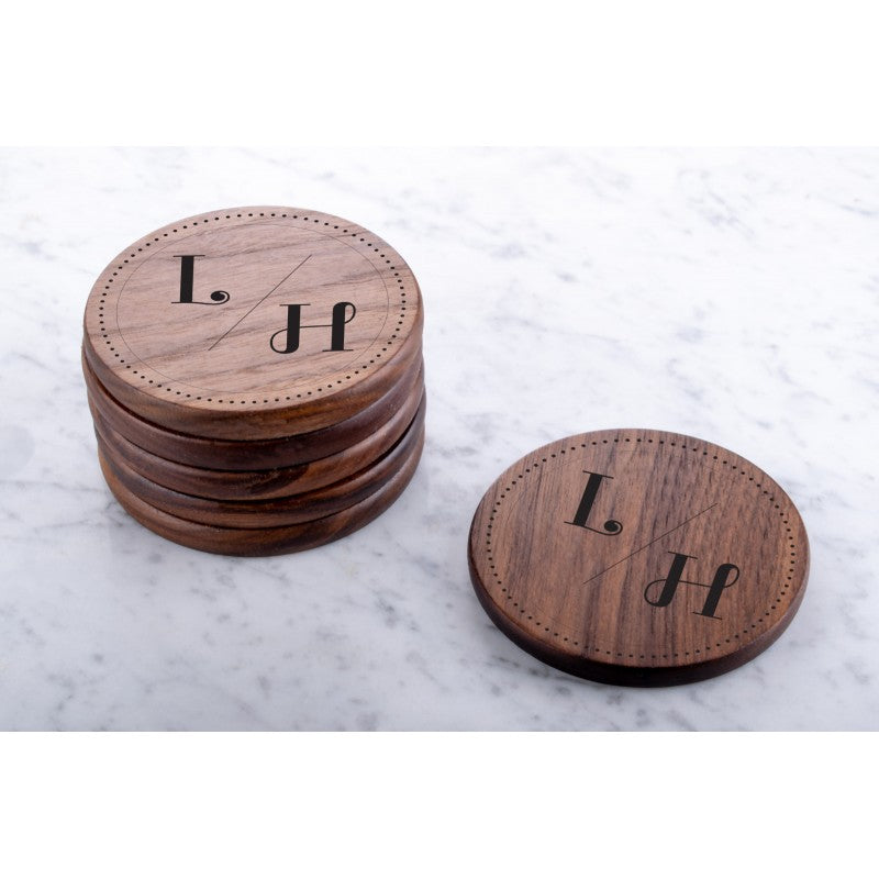 Personalised Engraved Walnut Coaster Round - Simple