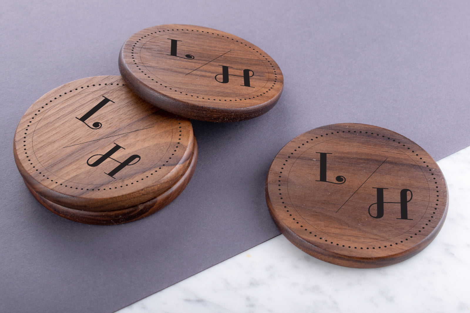 Personalised Engraved Walnut Coaster Round - Simple