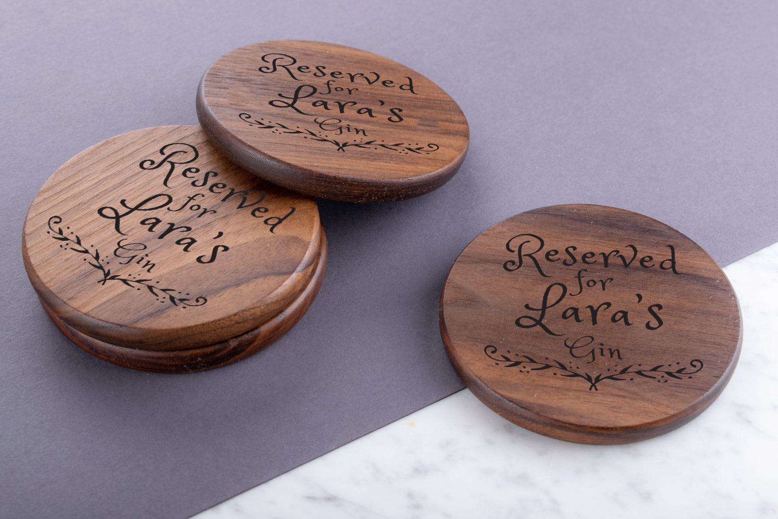 Personalised Engraved Walnut Coaster Round - Drink Please!