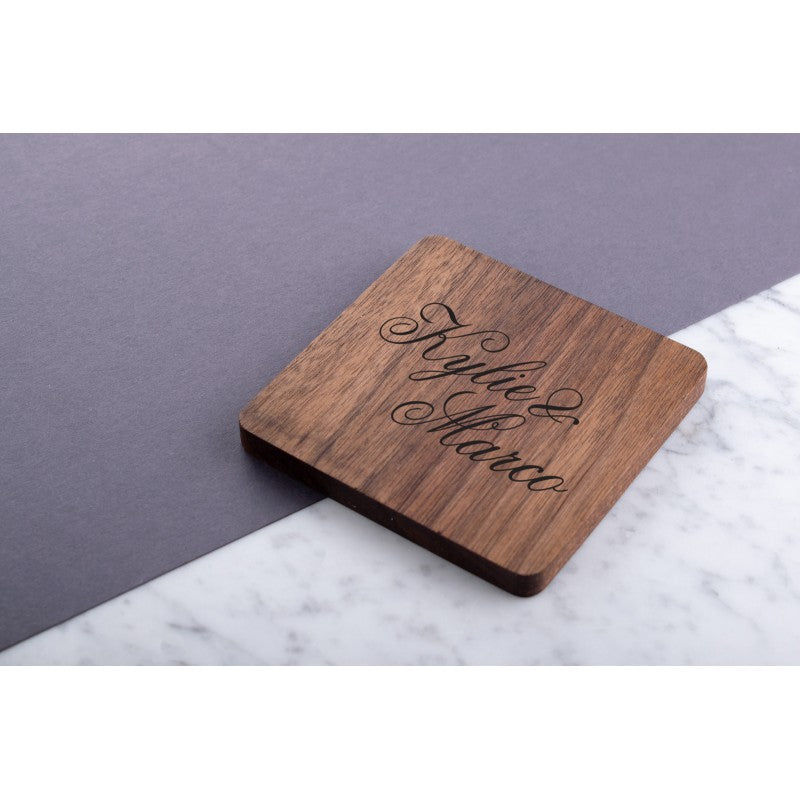 Personalised Engraved Wooden Walnut Coaster - Fancy