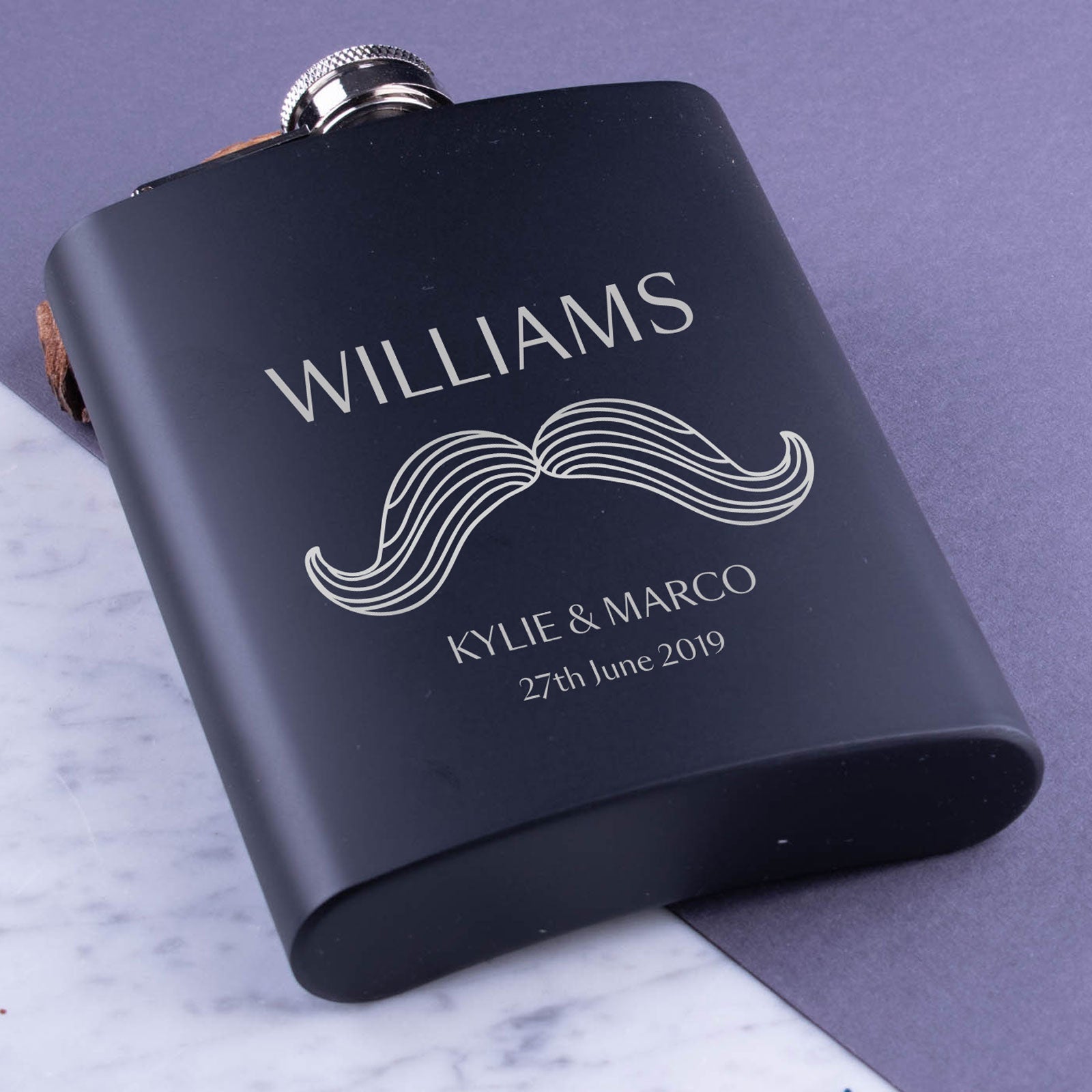 Personalised Metal Hip Flask - Perfect Gift - Any Message - The Stache