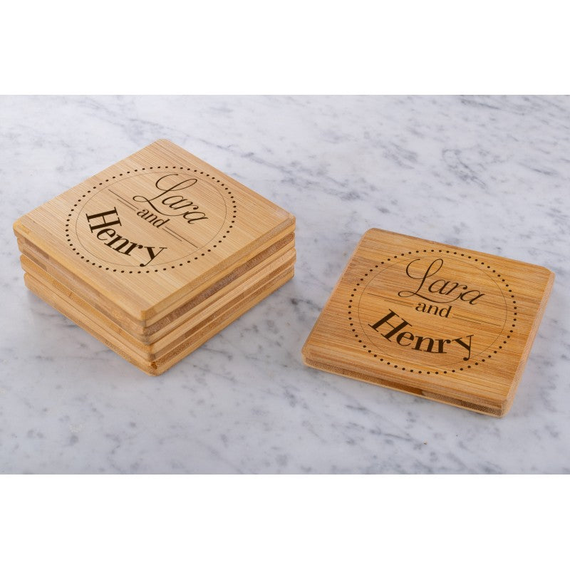 Personalised Engraved Wooden Bamboo Coaster Rectangle - Dotted