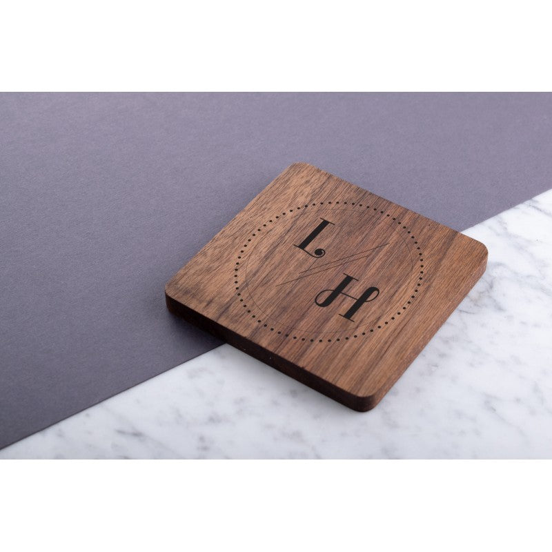 Personalised Engraved Wooden Walnut Coaster - Dotted