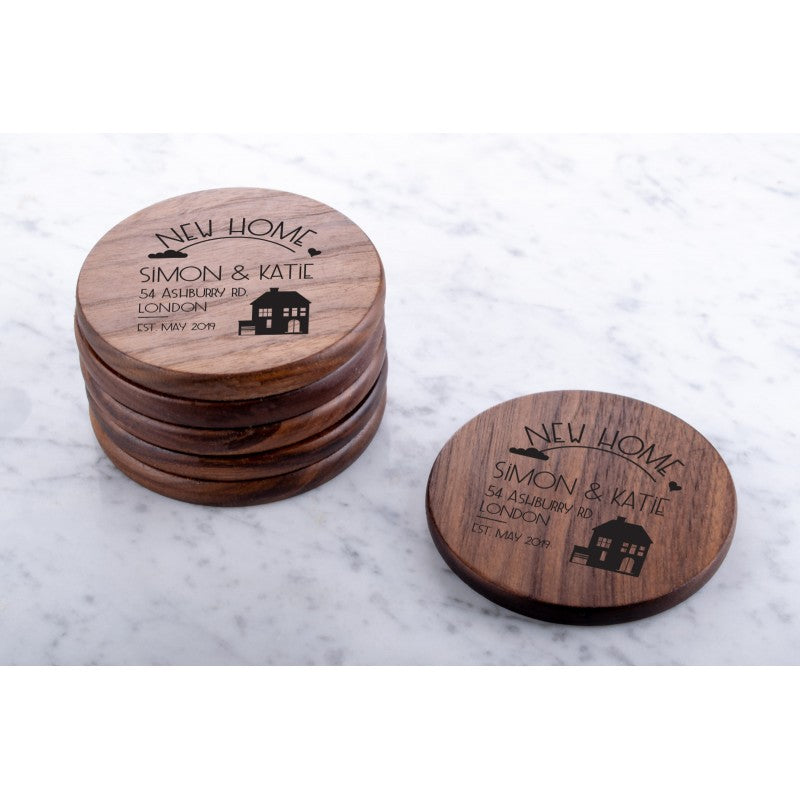 Personalised Engraved Walnut Coaster Round - Walnut