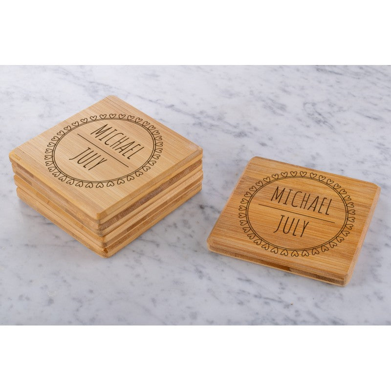 Personalised Engraved Wooden Bamboo Coaster Rectangle - Circular