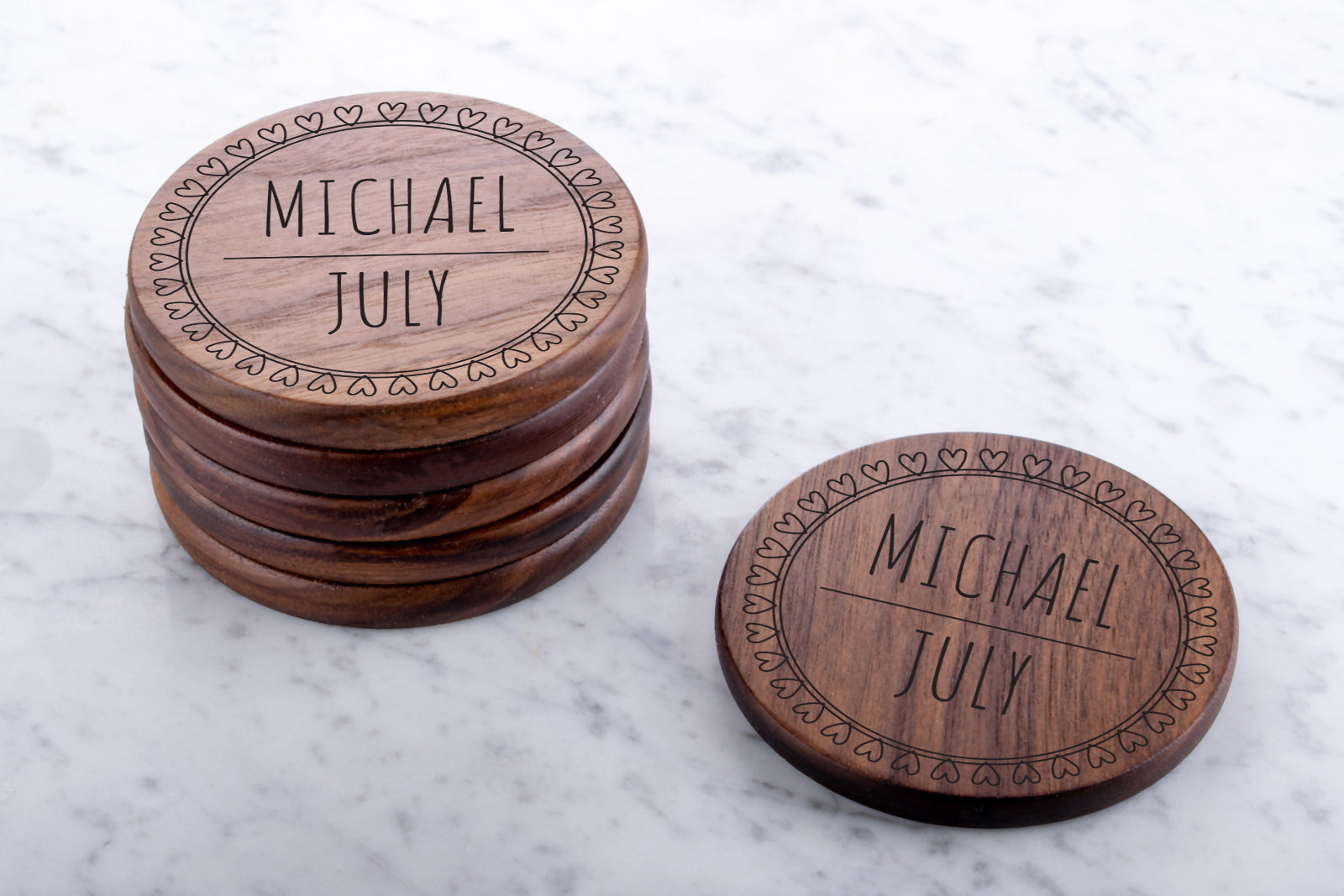 Personalised Engraved Walnut Coaster Round - Any Coffee Table