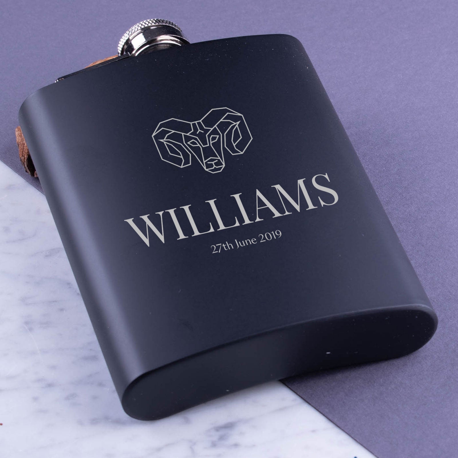 Personalised Metal Hip Flask - Perfect Gift - Any Message - Design B