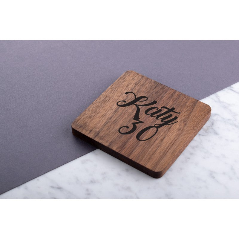 Personalised Engraved Wooden Walnut Coaster - Drink Time