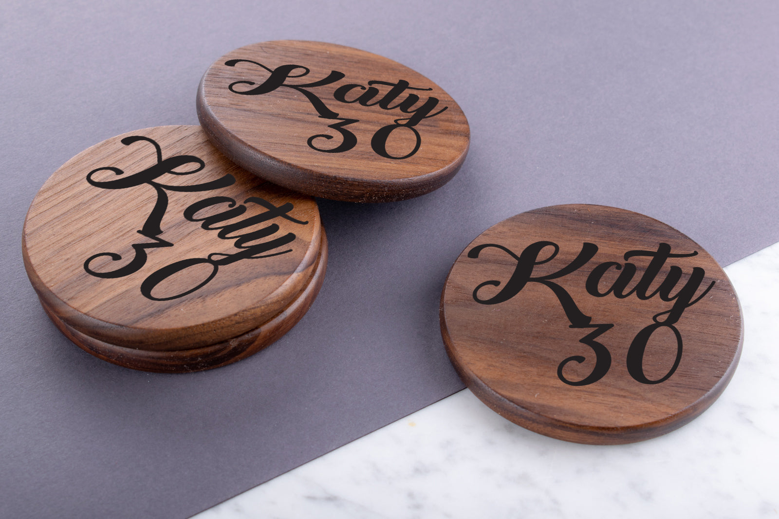 Personalised Engraved Walnut Coaster Round - Perfect Gift