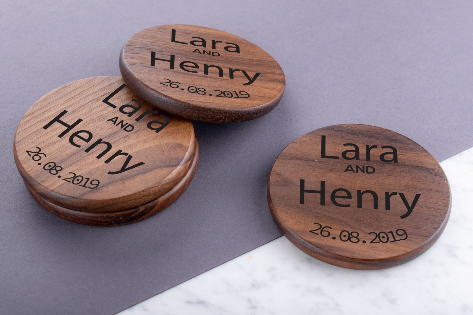 Personalised Engraved Walnut Coaster Round - For Him