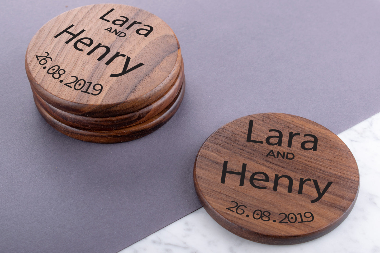 Personalised Engraved Walnut Coaster Round - For Him