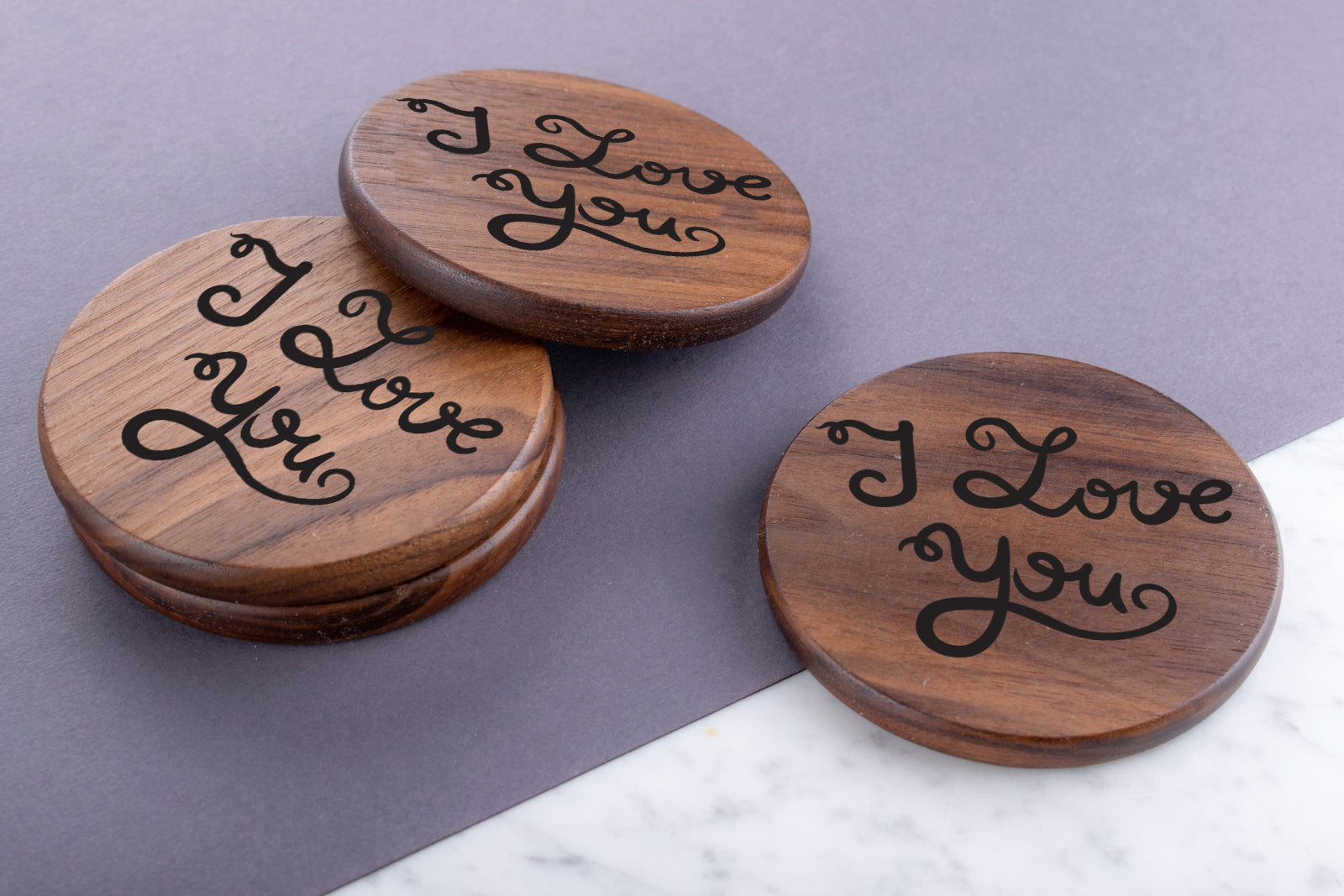 Personalised Engraved Walnut Coaster Round - Table Please