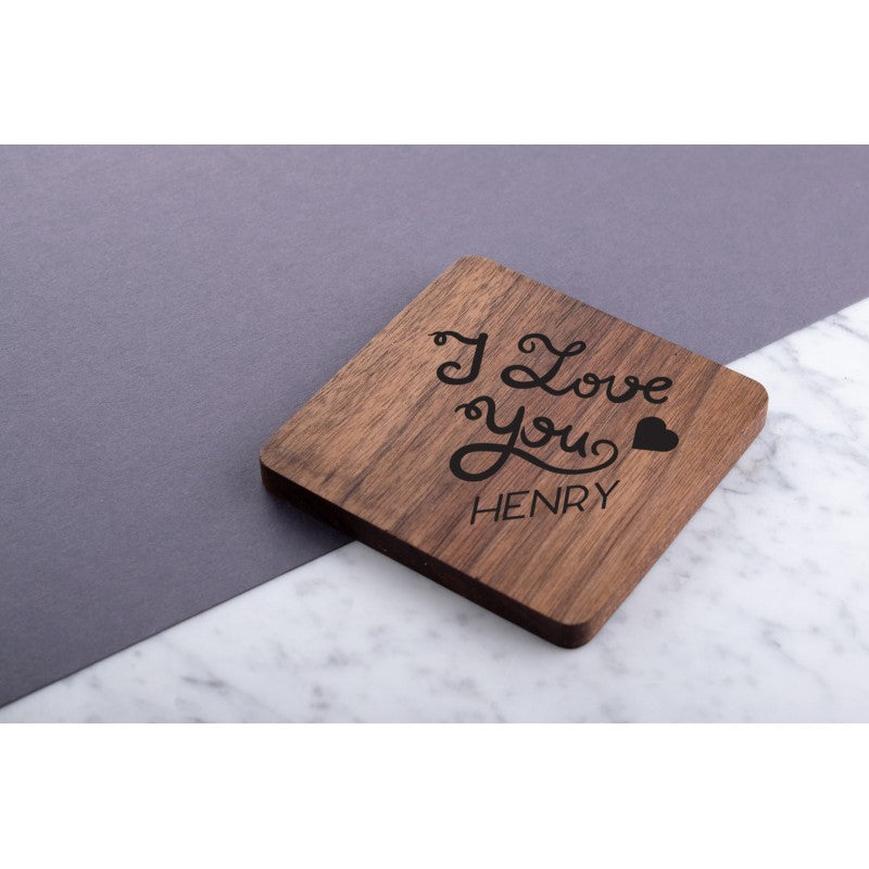 Personalised Engraved Wooden Walnut Coaster - Special Heart