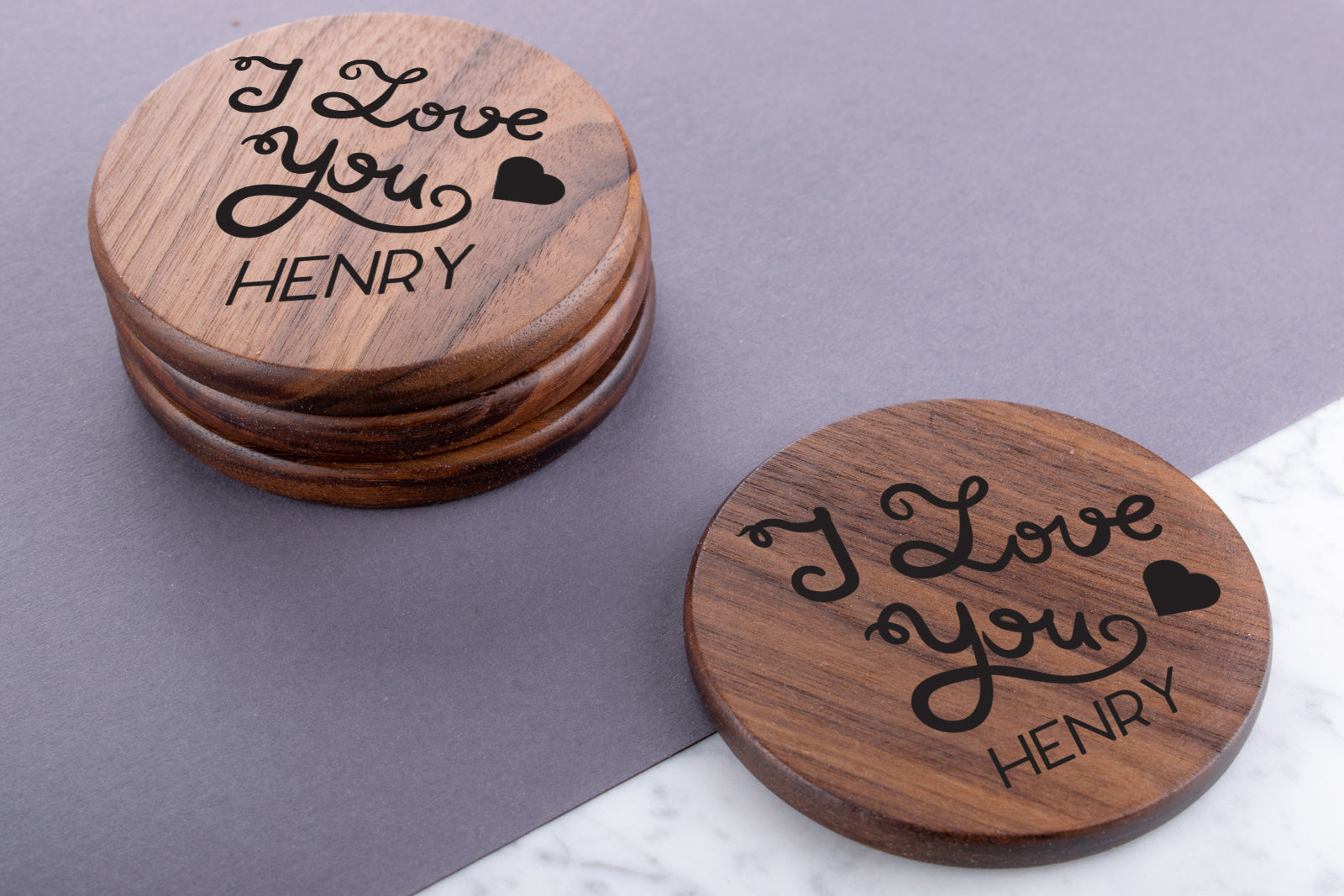 Personalised Engraved Walnut Coaster Round - Home