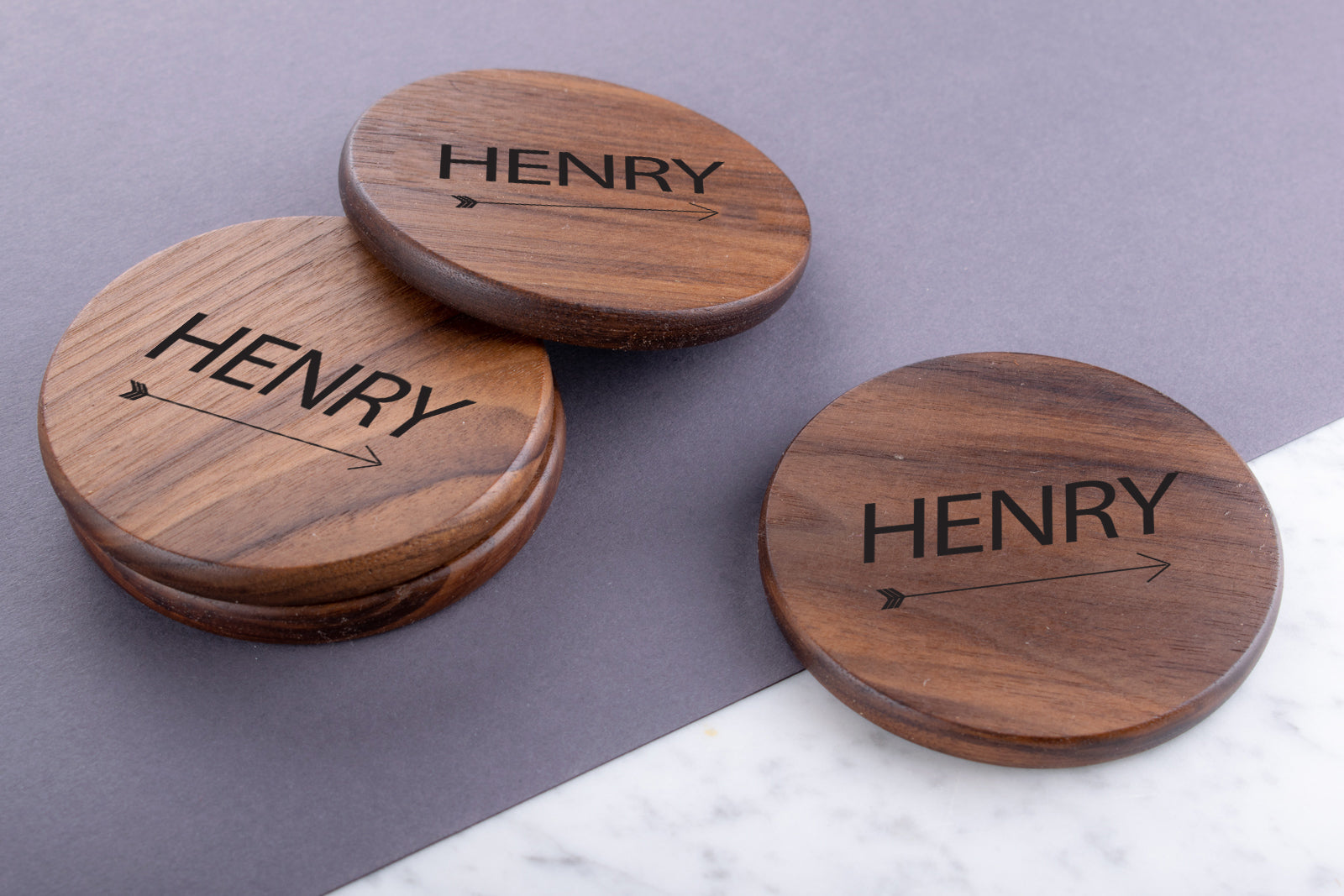 Personalised Engraved Walnut Coaster Round - Cuppa Arrows