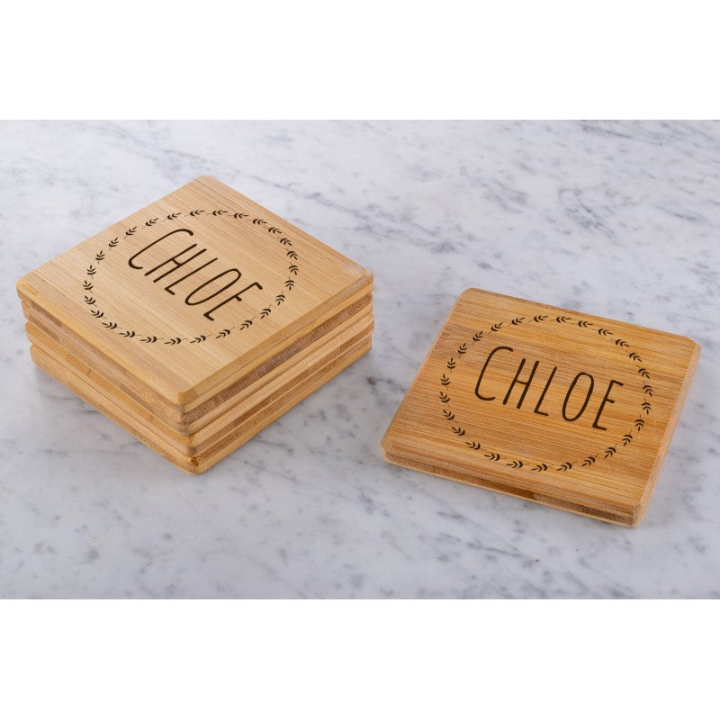 Personalised Engraved Wooden Bamboo Coaster Rectangle - Prints